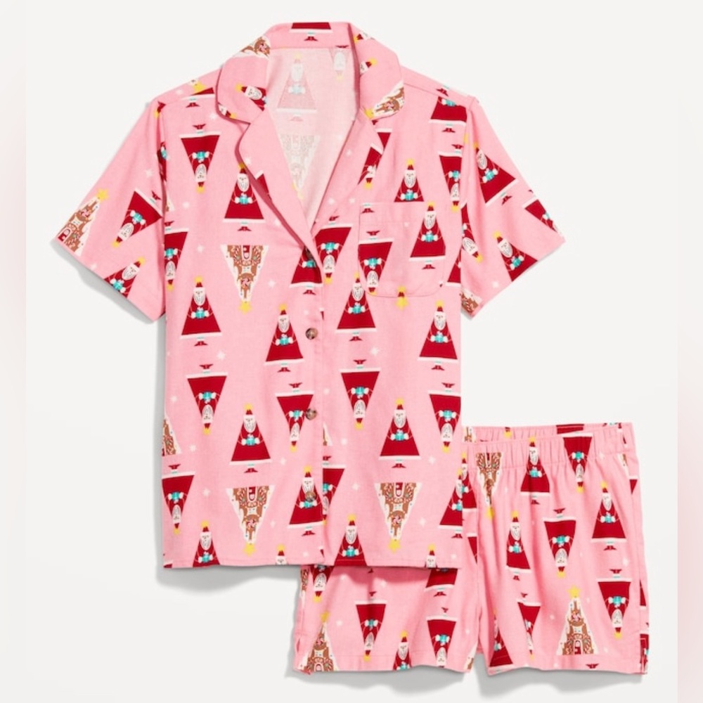 Old navy pink Santa gingerbread Christmas pajamas large tall new cute worn once
